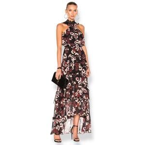 New w/Tag NICHOLAS silk floral ruffle tiered asymmetrical Goddess gown